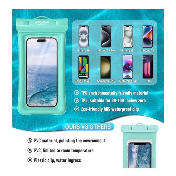 🔥NEPHI IP68 Waterproof Phone Pouch 2 Pack-Up to Aqua Green2 Pack BNWT🔥 - Picture 4 of 8